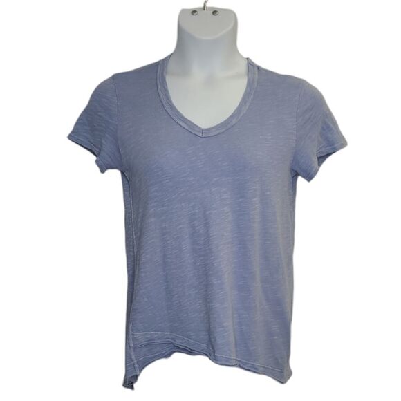 WILT blue shrunken v-neck loose‎ t-shirt with raw asymmetrical hem S - Picture 1 of 10